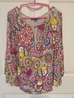 Boston Proper Multicolor Floral Keyhole Tunic